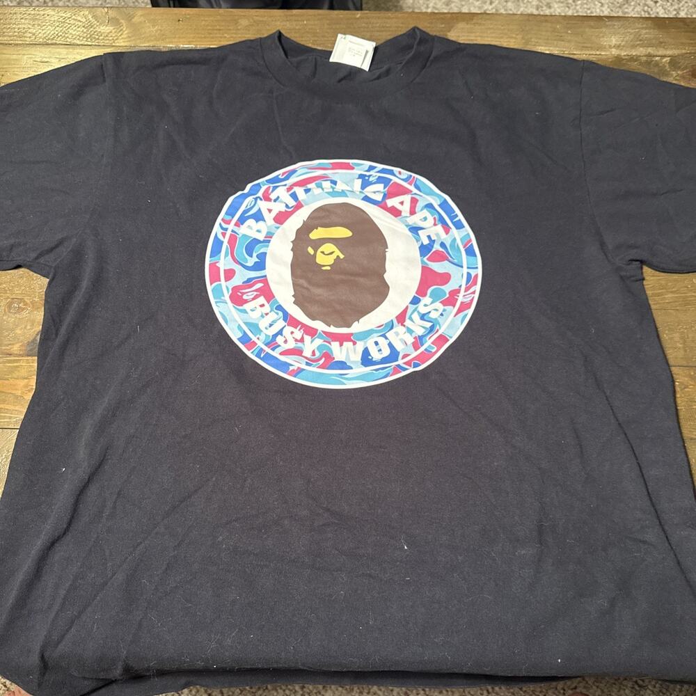 A Bathing Ape Camo Logo Tee Shirt Xtra Large Black